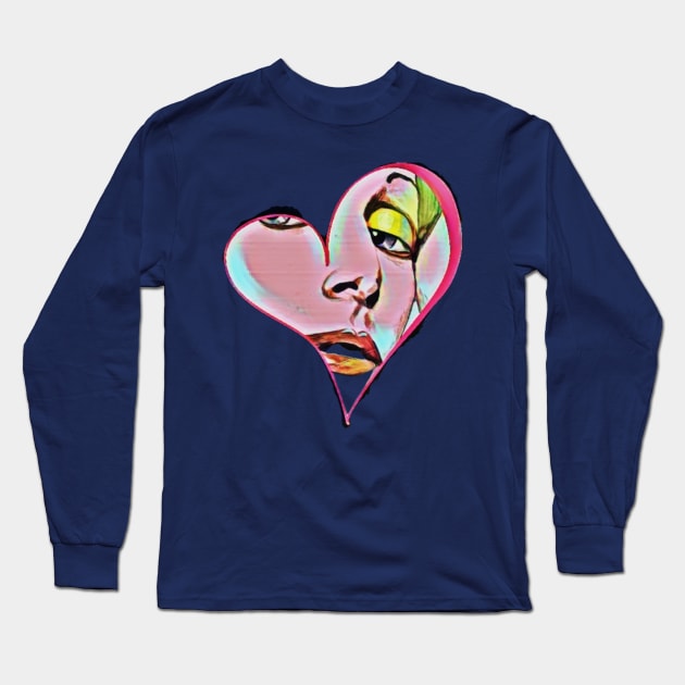 Heart shaped glamour model face Long Sleeve T-Shirt by PersianFMts